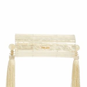 Cult Gaia Luna Ivory Acrylic Clutch with Fringe